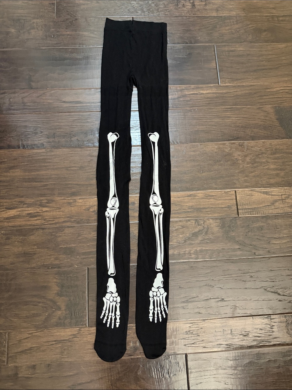 Costume Tights with White Skeleton Bone Print Glow in the dark Halloween